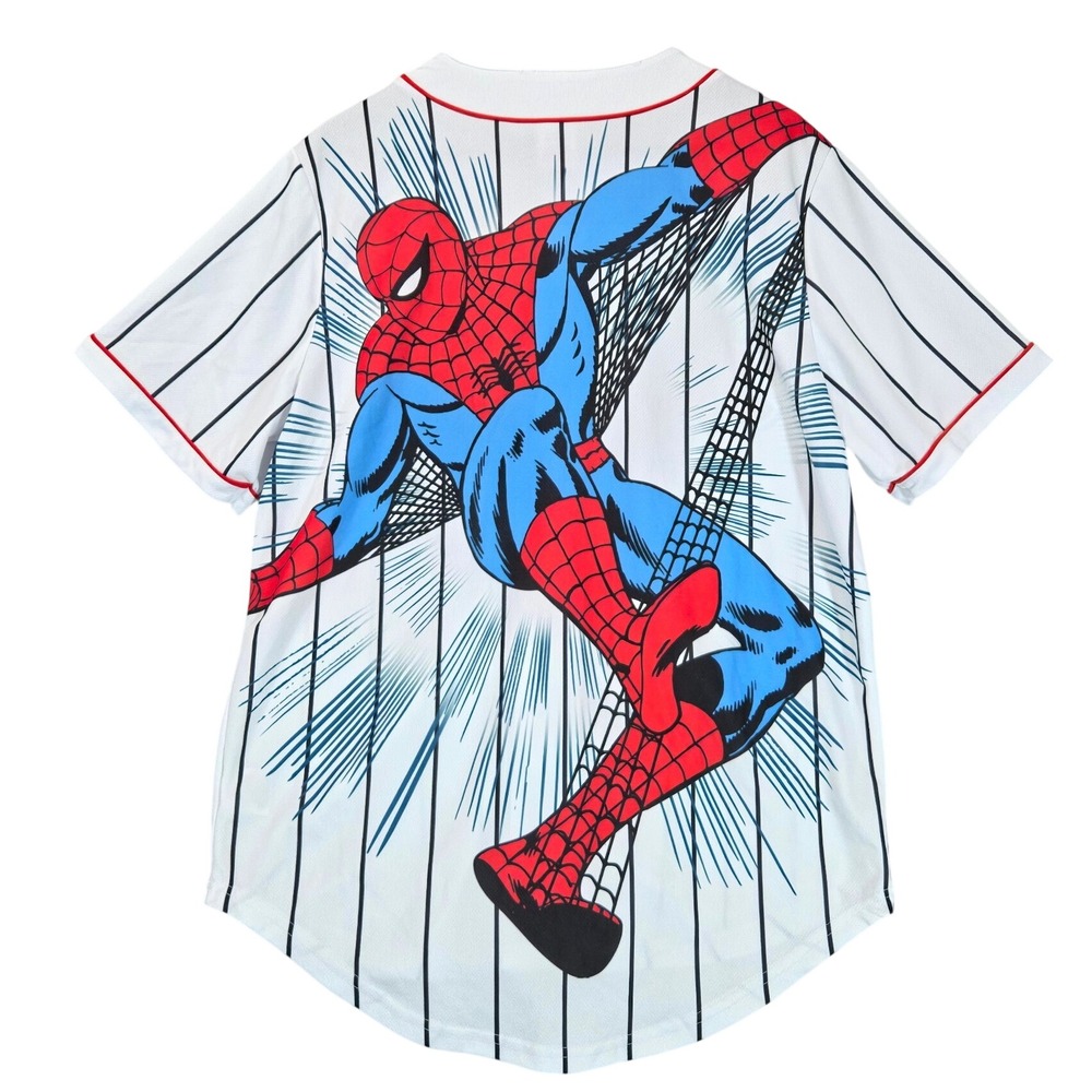 Marvel The Amazing Spider-Man Baseball Jersey Mens M White Pinstripe Graphic Tee